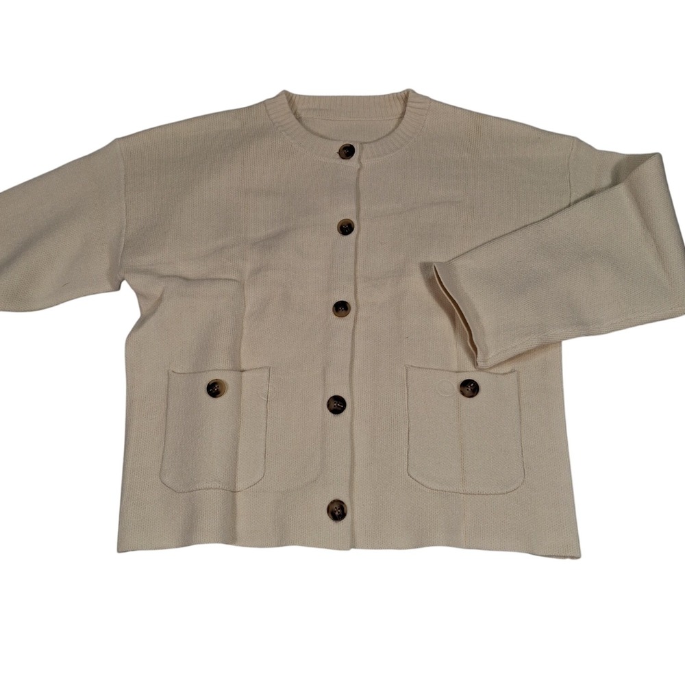 Saodimallsu Cardigan Sweater Womens XL Beige Button Down Pocket Knit Jacket